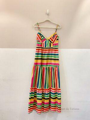 Vestido Midi Listrado Colorido Farm | Tam: G