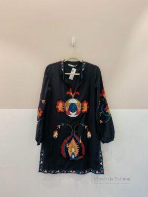 Vestido Curto Preto Bordado Zara 44/46