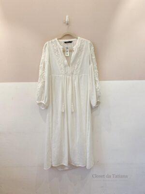 Vestido Midi Branco Bordados Zara | Tam: M