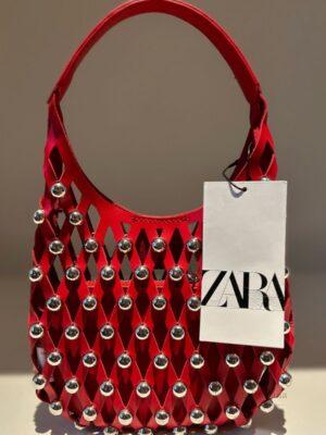 Bolsa De Mão Vermelha Com Esferas De Metal Zara