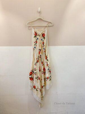 Vestido Midi Bege Floral Renda Farm | Tam: P