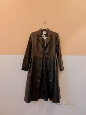 Trench Coat Preto Couro Olivee | Tam: PP