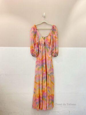 Vestido Longo Estampado Rosa Farm | Tam: M