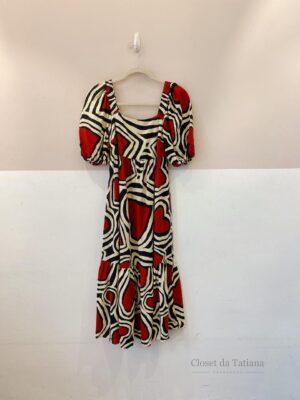 Vestido Midi Corações Farm | Tam: PP