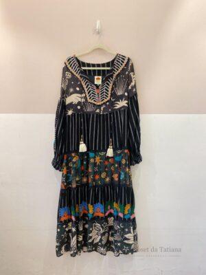 Vestido Midi Amplo Preto Estampado Farm Global | Tam: P