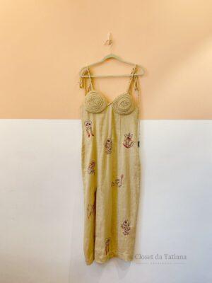 Vestido Bege Bordados Busto Farm | Tam: M