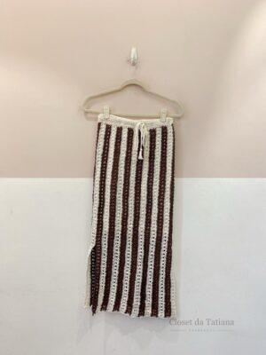 Saia Midi Crochet Listrada Marrom Saynalô | Tam: M