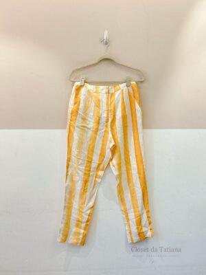 Calça Linho Listrada Amarelo Bdln | Tam: 38