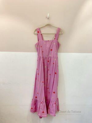 Vestido Midi Rosa Bordado Jacobina | Tam: M