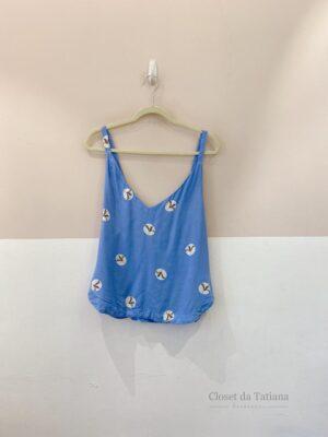 Blusa Azul Estampada Maria Filó | Tam: G