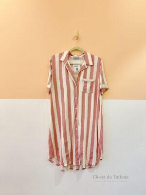 Pijama Vestido Malha Listras Rosas Mist | Tam: G