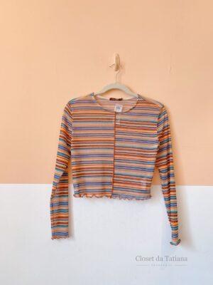Blusa Tule Listras Coloridas Mixed | Tam: PP