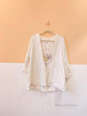 Kimono Off Listras Bordado Cris Barros | Tam: 36
