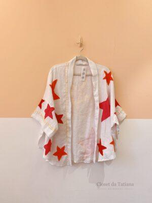 Kimono Off Estrelas Bordadas Wasabi | Tam: P