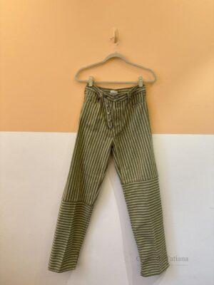 Calça Jeans Reta Listrada Verde Ganni | Tam: P
