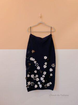 Calça Azul Tricot Flores Aplicadas Coven | Tam: P