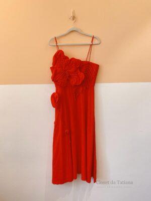 Vestido Vermelho Flor Aplicada | Tam: P