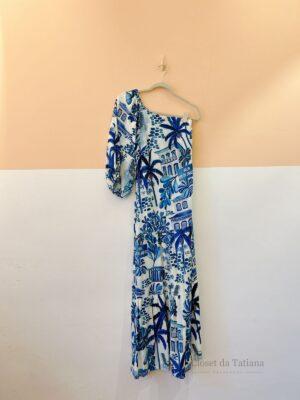 Vestido Estampa Azul Ombro Só Farm | Tam: M