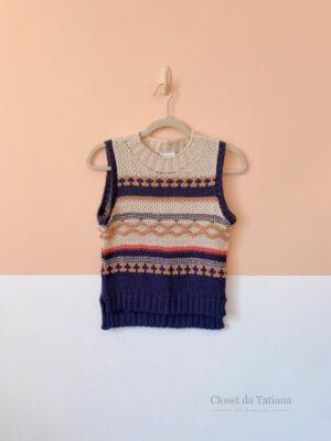 Colete Tricot Azul/Bege Loja 3 | Tam: M