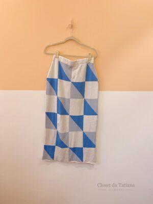 Saia Midi Tricot Xadrez Azul Dress To | Tam: M