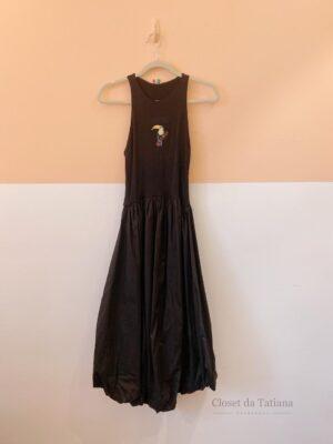 Vestido Midi Preto Saia Farm | Tam: P