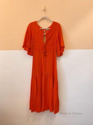 Vestido Laranja Decote Mangas