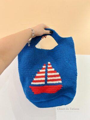 Bolsa Crochet Azul Barco Valônia Veras