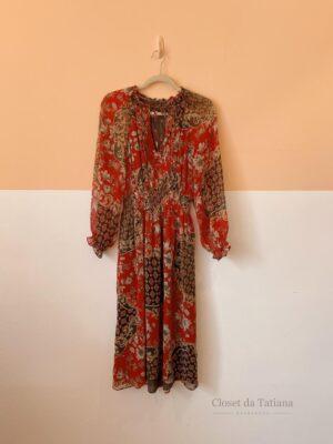 Vestido Estampado Vermelho Manga Zara | Tam: PP