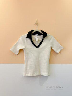 Blusa Off Gola Preta Canelada Clomee | Tam: P