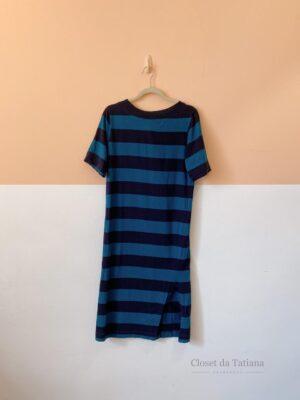 Vestido Listrado Azul Tons Gola Abrand | Tam: P