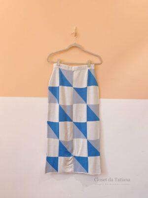 Saia Midi Tricot Estampa Azul | Tam: P