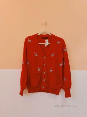 Tricot Vermelho Gatos Bordados J. Chermann | Tam: PP