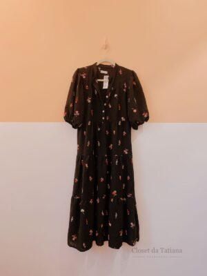 Vestido Preto Flores Bordadas Ideologic | Tam: M