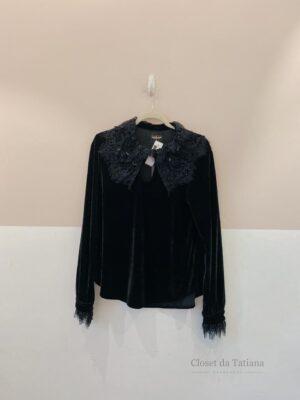 Blusa Veludo Renda Preta Denise Valadares | Tam: M