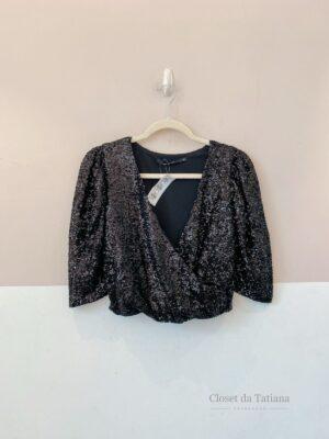 Cropped Preto Paetês  Eva | Tam: 38