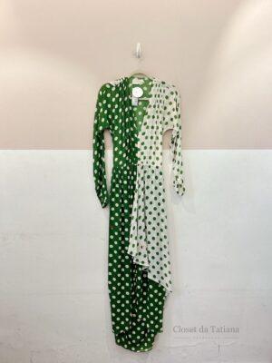 Vestido Longo Seda Verde/Off Poás Cris Barros | Tam: 38