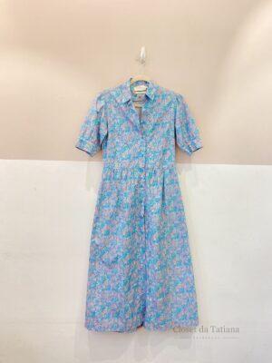 Vestido Midi Azul Floral Cris Barros | Tam: 36