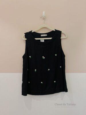 Blusa Preta Florzinhas Peepou | Tam: M