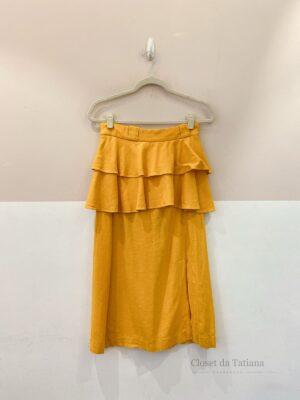 Saia Midi Mostarda Peplum By Nv | Tam: 36