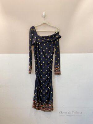 Vestido Midi Malha Preto Floral Farm | Tam: M