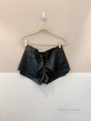 Short Couro Preto Cadarço | Tam: 34