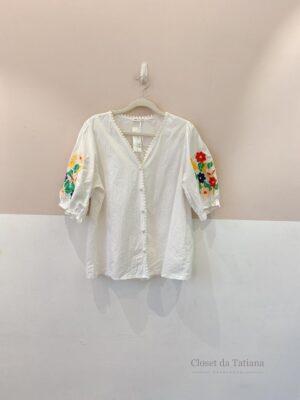 Blusa Branca Mangas Bordadas | Tam: P