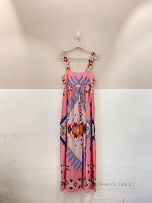 Vestido Midi Rosa Estampado Triya | Tam: P