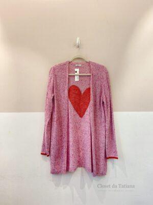 Cardigan Rosa Tricot Coração Dupla | Tam: M