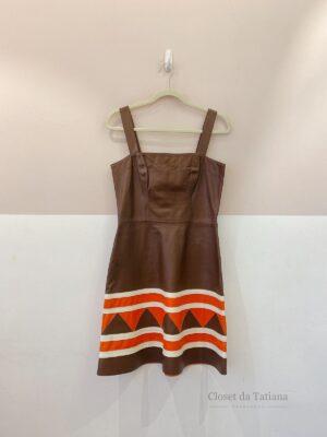 Vestido Curto Couro Marrom Dani Bernardes | Tam: PP
