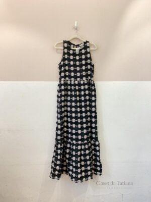 Vestido Midi Preto Bordado Ideologic | Tam: M