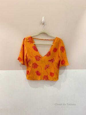 Blusa Seda Laranja Floral Abrand | Tam: 34