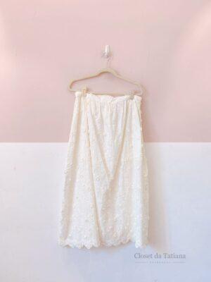 Saia Midi Off White Flores Aplicadas Renner | Tam: 42